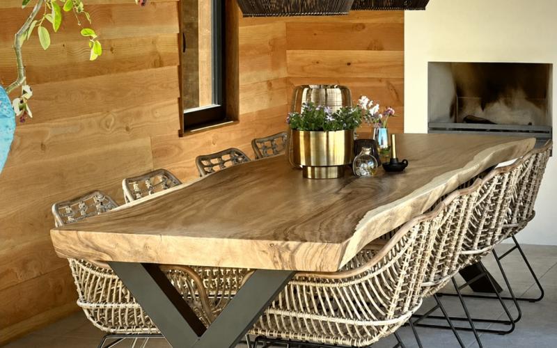 Suar Tuintafel &ndash; Stel zelf samen &ndash; 8 cm Massief Boomstamblad &ndash; Gratis Montage