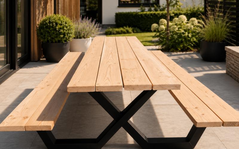 Douglas Picknicktafel met Zwart Stalen Onderstel &ndash; Stel zelf samen &ndash; Industrieel