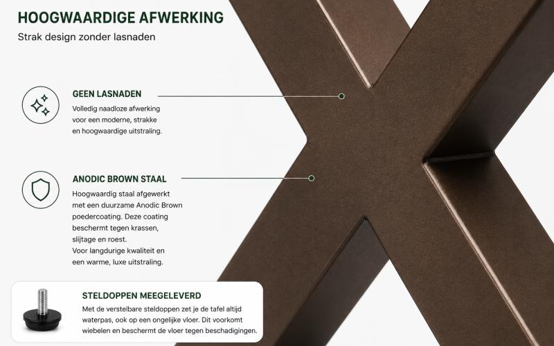 Metalen X Tafelpoten Anodic Brown 100x100 mm Set van 2 | Luxe & Industrieel