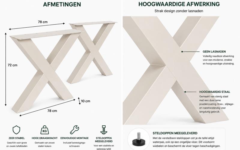 Witte Metalen X Tafelpoten 100x100 mm Set van 2 | Modern & Tijdloos