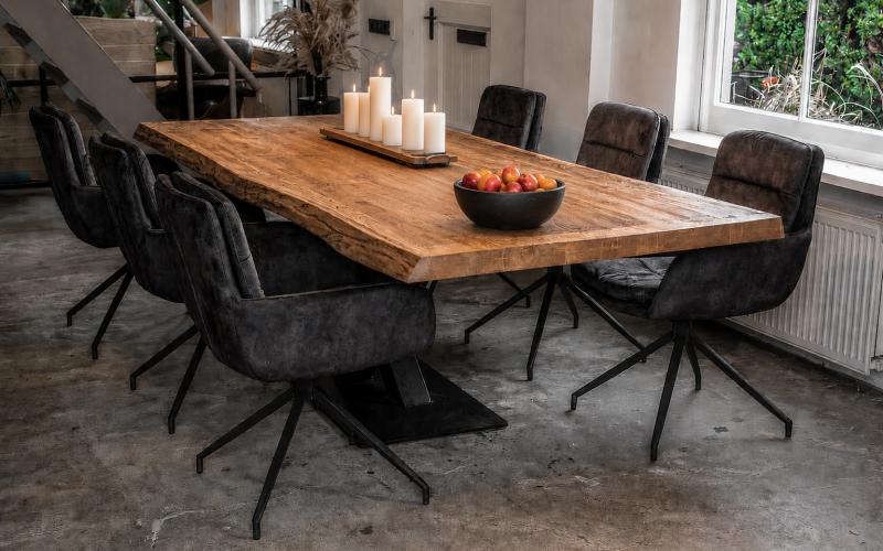 Eiken Boomstamtafel Stel Zelf Samen | Massief Eiken & Stalen Onderstellen