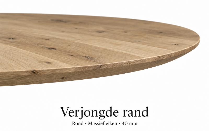 Ronde eiken eettafel 4 cm met verjongde rand &ndash; stel zelf samen