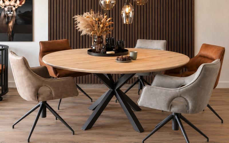 Ronde eiken eettafel 4 cm met verjongde rand &ndash; stel zelf samen