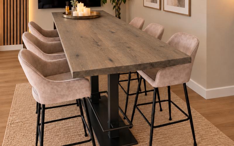 Eiken bartafel met rechte rand &ndash; dubbele barpoot